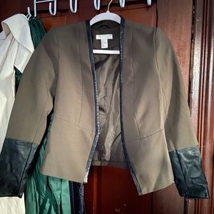 H&M - Greyish Green Faux Leather Sleeved Blazer